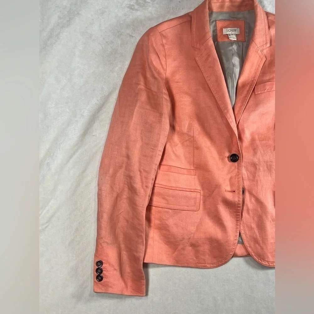 J Crew Size 4 Coral 100% Linen Woman’s Blazer Sport Coat Chic Lightweight Pastel